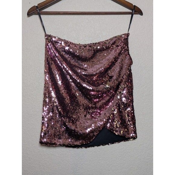 Rose Gold Sequin Drape Mini Skirt Size Small Forever 21 Clubwear Y2K Bimbocore - Picture 2 of 10